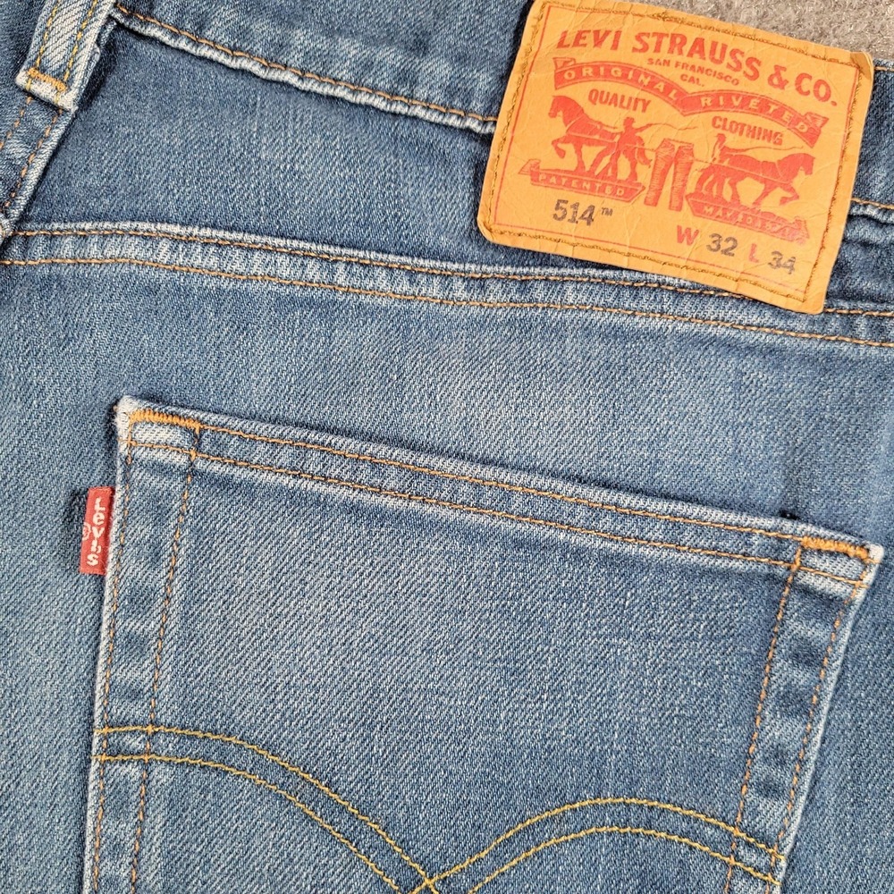 Levis 514 Jeans Mens 32x33 Blue Medium Wash Straight Leg Stretch Denim Zip Fly